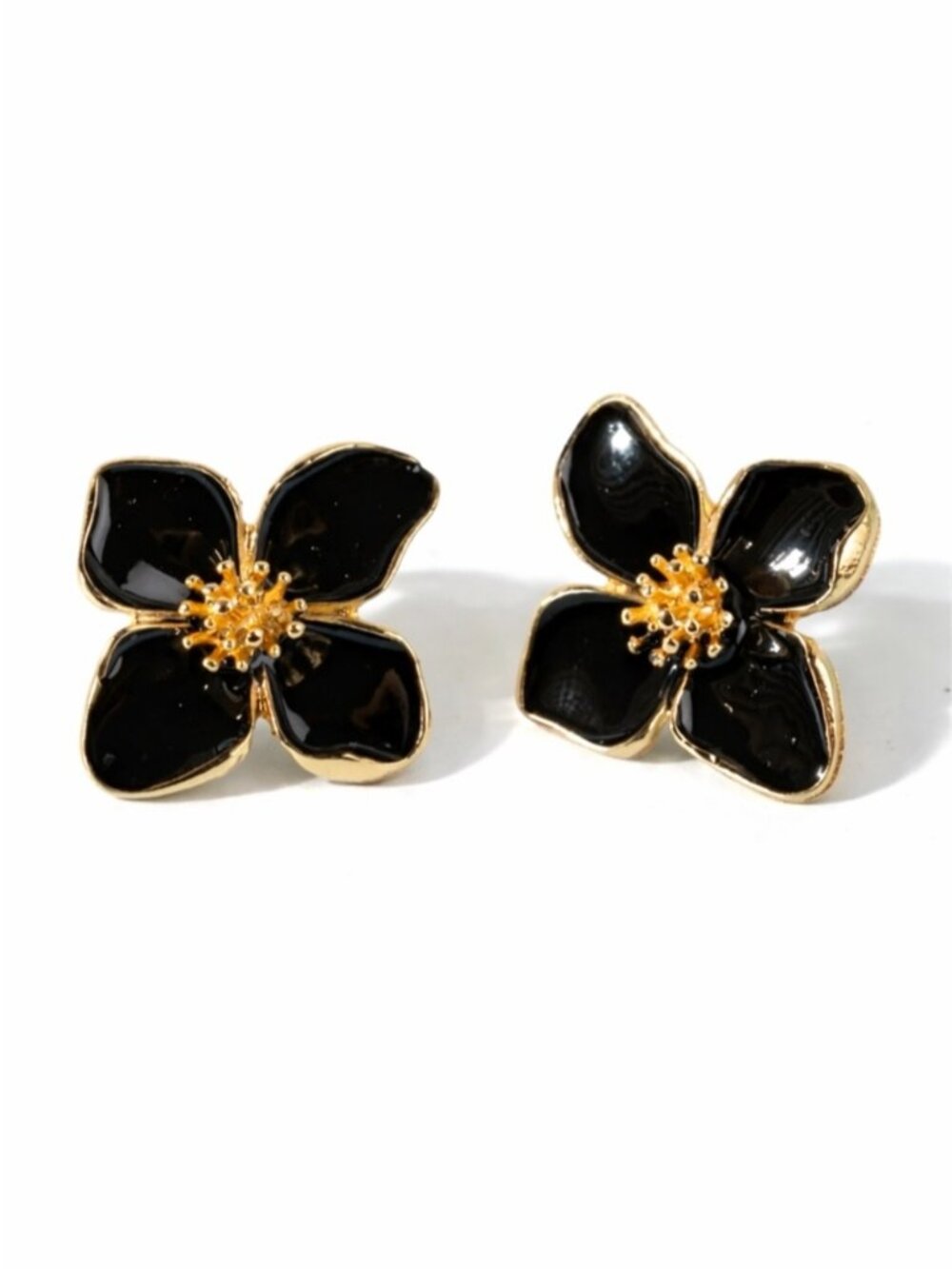 New! Black Flower Post Earrings NWOT